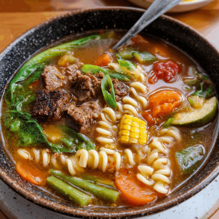 Hearty Meat and Vegetable Soup with Noodles