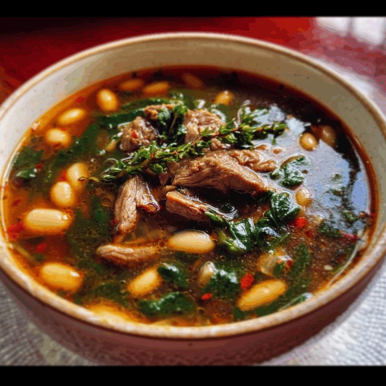 Hearty Soup with Meat, Beans, and Spinach