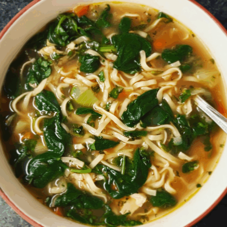 Nourishing Spinach Soup with Hearty Noodles