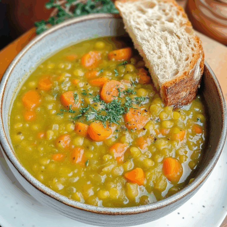 Hearty Split Pea Soup with Carrots and Crusty Bread