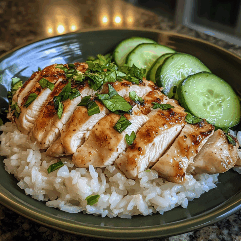 Chicken and Rice with Cucumber Garnish