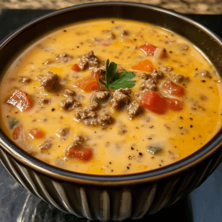 Slow Cooker Cheesy Burger Flavored Soup