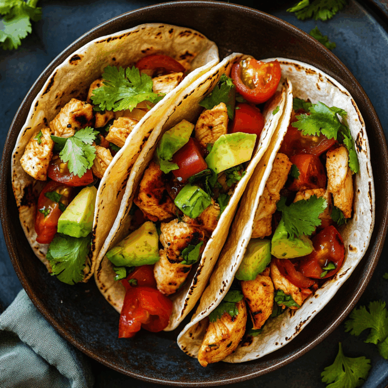 Chicken Tacos with Avocado, Tomatoes, and Cilantro
