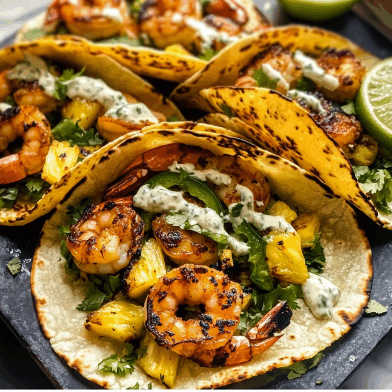 Jalapeño Pineapple Shrimp Tacos with Cilantro Garlic Sauce