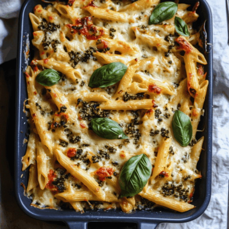 One Pan Baked Cheesy Basil Pasta