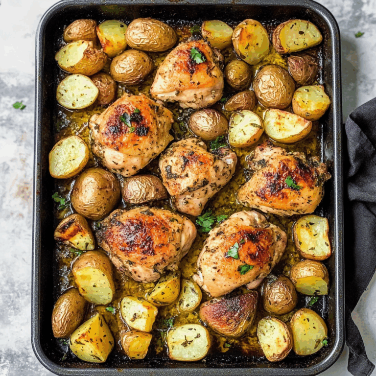 One Pan Garlic Roasted Chicken and Baby Potatoes
