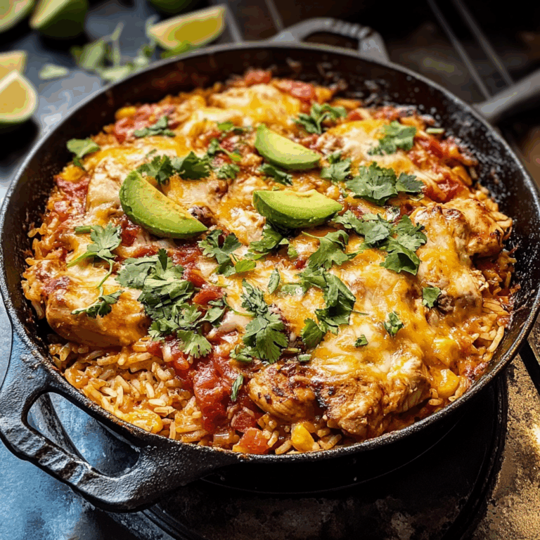 One Skillet Cheesy Cuban Chicken Rice Bake