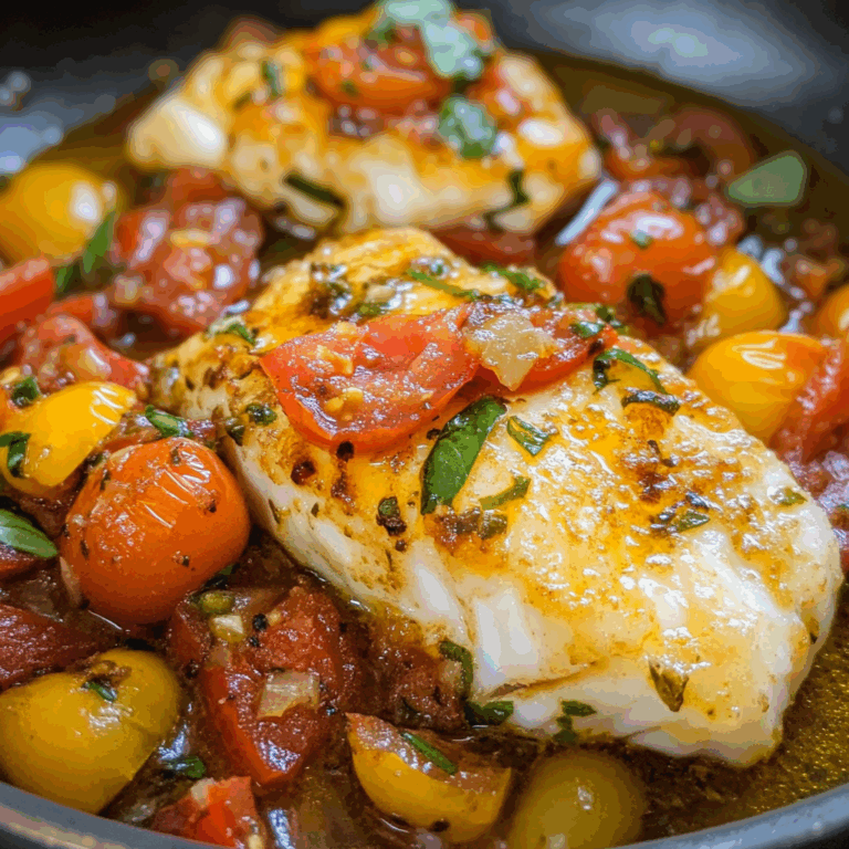 Pan-Seared Cod in White Wine Tomato Basil Sauce