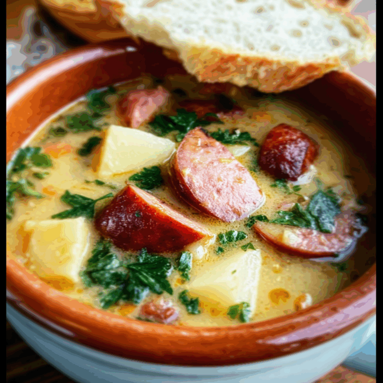 Hearty Kielbasa Potato Soup with Homemade Croutons