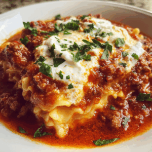 Creamy Lasagna Soup with Hearty Meat and Cheese