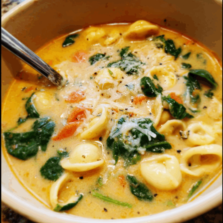 Creamy Pasta Soup with Spinach and Cheese