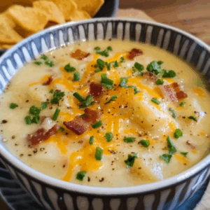 Creamy Potato Soup with Cheesy Bacon Topping